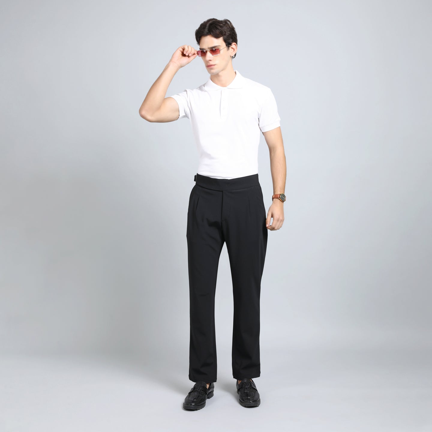 OYSTER BLACK SLIM FIT GURKHA TROUSERS 4798-1